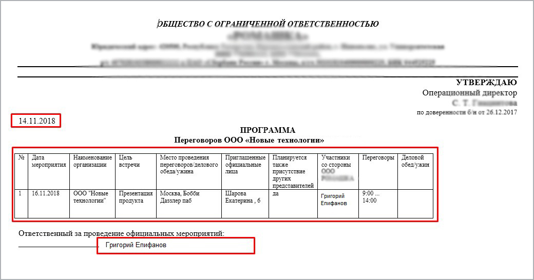 Программа переговоров образец